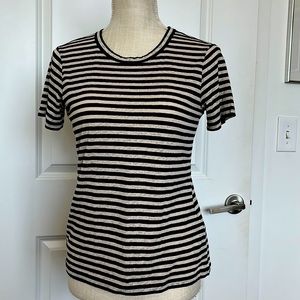 All Saints distressed crew neck t-shirt black/white striped